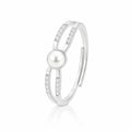 925 Sterling Silver Double Band Adjustable Ring with Freshwater Pearl