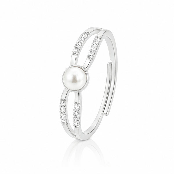 925 Sterling Silver Double Band Adjustable Ring with Freshwater Pearl