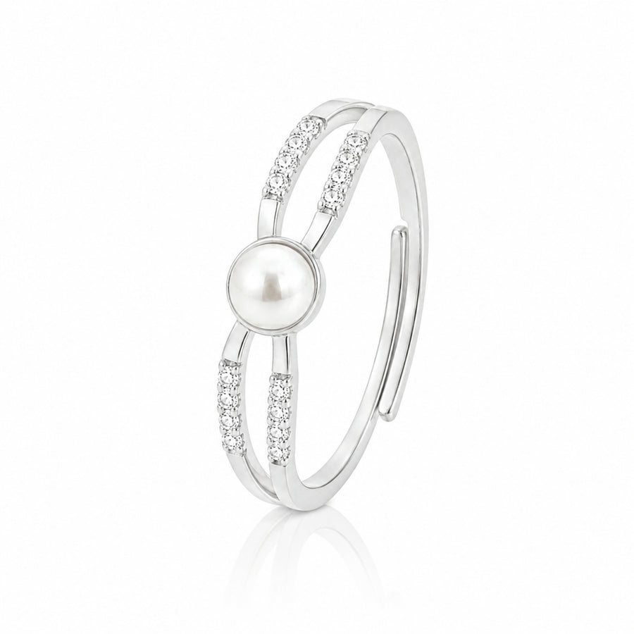 925 Sterling Silver Double Band Adjustable Ring with Freshwater Pearl