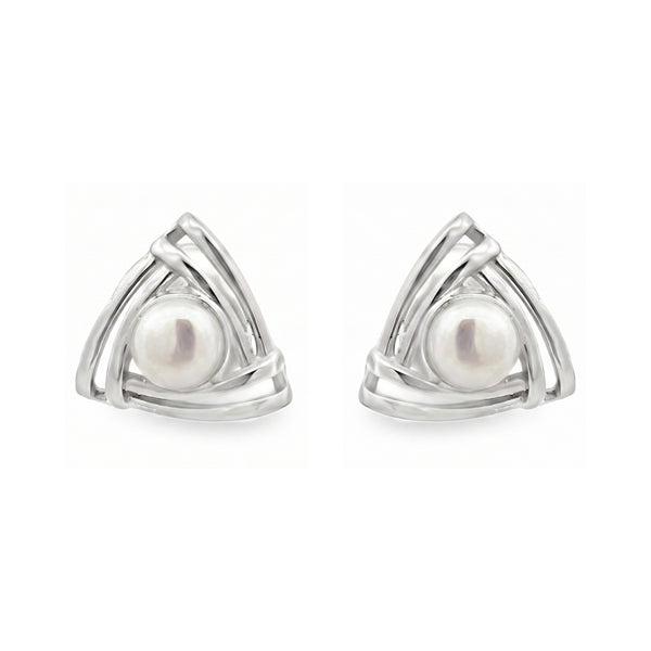 925 Sterling Silver Trinity Triangle Freshwater Pearl Stud Earrings for Women