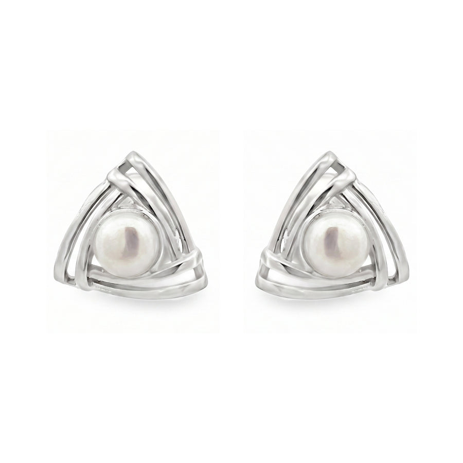 925 Sterling Silver Trinity Triangle Freshwater Pearl Stud Earrings for Women