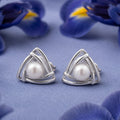 925 Sterling Silver Trinity Triangle Freshwater Pearl Stud Earrings for Women