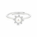 925 Sterling Silver Sunburst Adjustable Ring with Freshwater Pearl