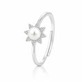 925 Sterling Silver Sunburst Adjustable Ring with Freshwater Pearl