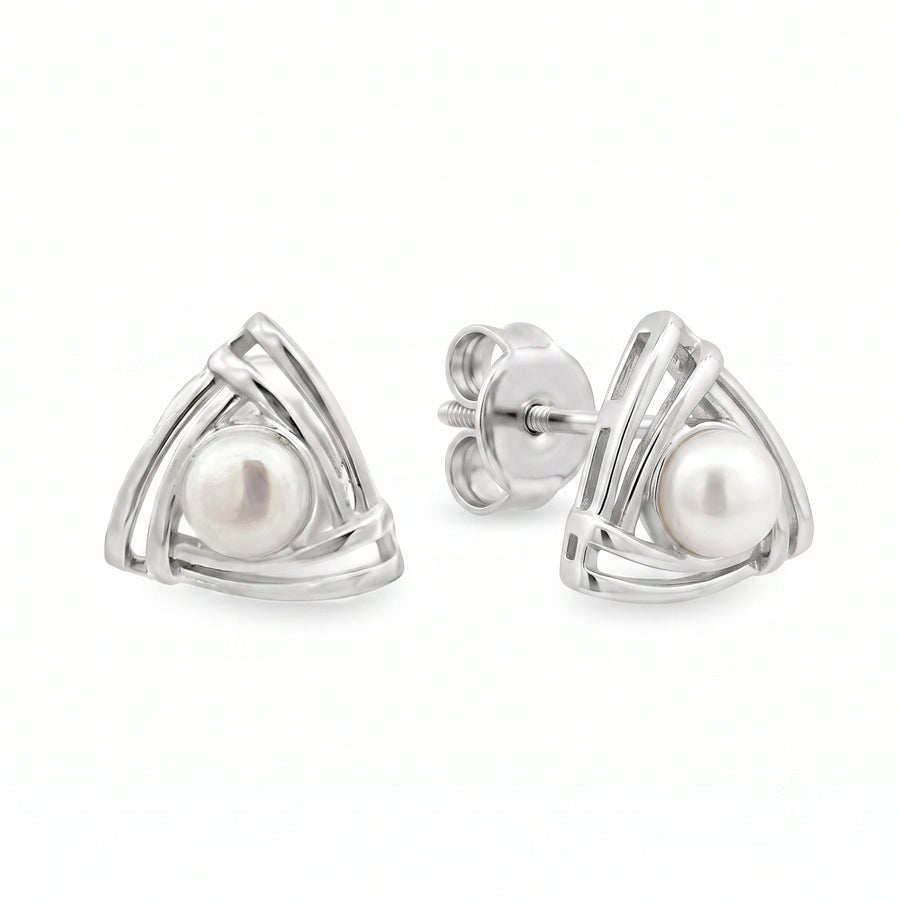 925 Sterling Silver Trinity Triangle Freshwater Pearl Stud Earrings for Women