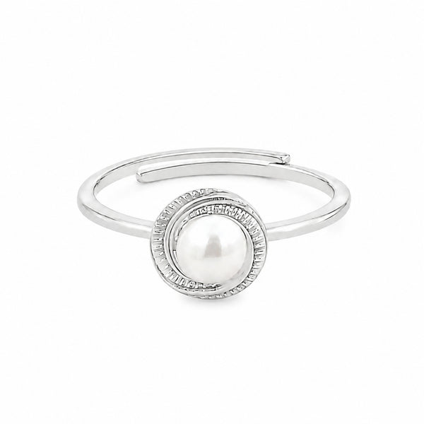 925 Sterling Silver Vintage Halo Adjustable Freshwater Pearl Ring