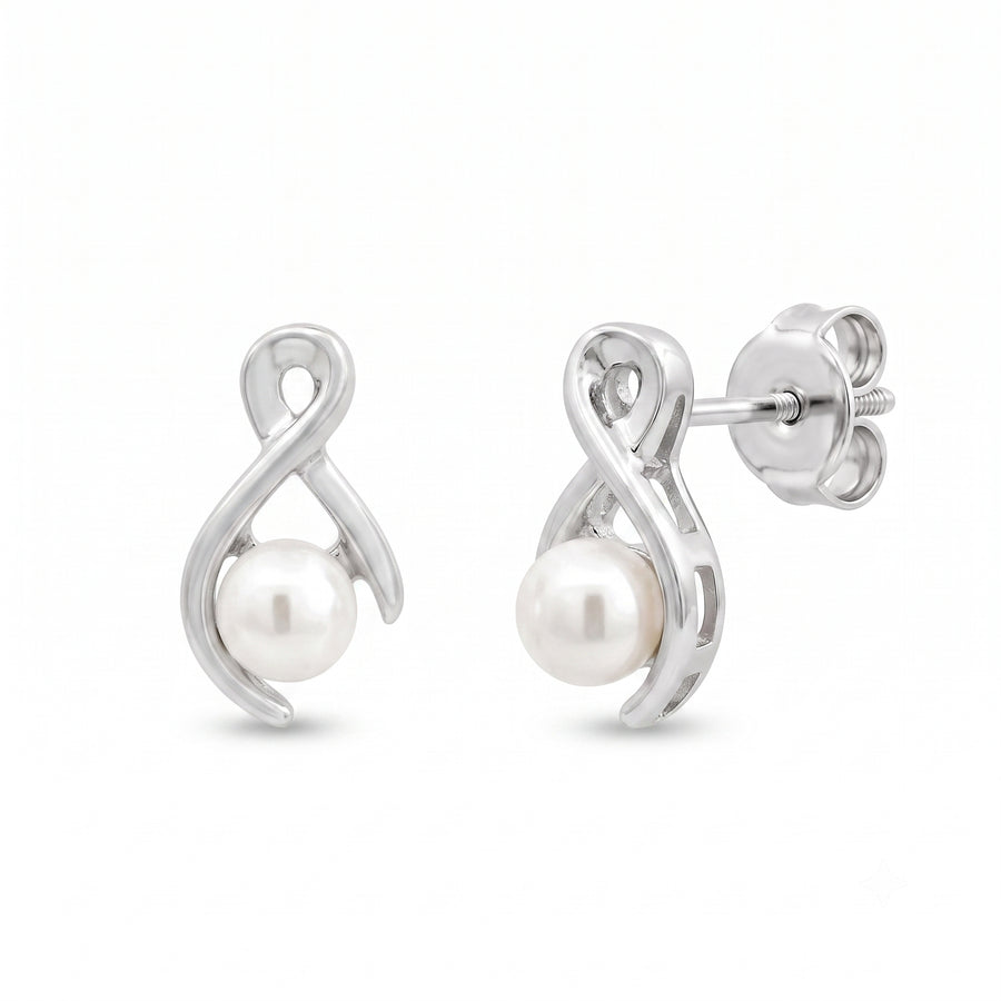 925 Sterling Silver Infinity Pearl Stud Earrings for Women