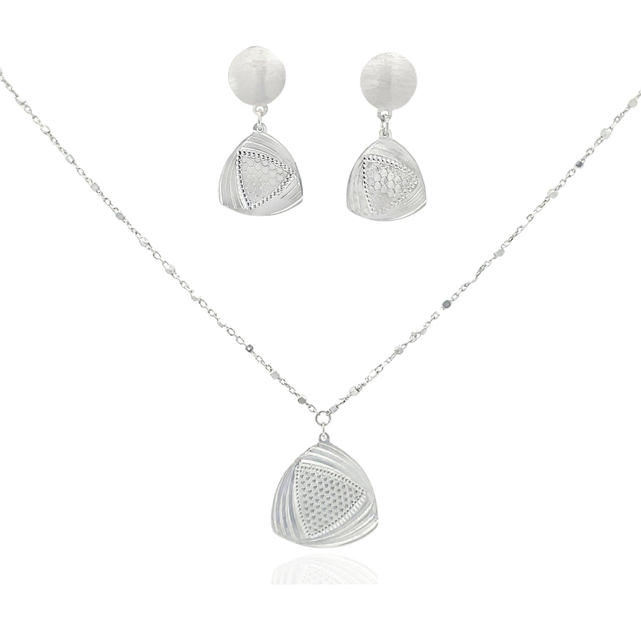 925 Silver Textured Triangle Pendant Necklace & Earrings Set – Minimalist Geometric Jewelry for Women
