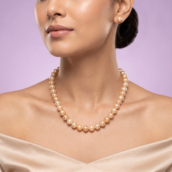 Elegant Multicolor Freshwater Pearl Necklace – 20-Inch 10 mm Classic Pearl Strand with Adjustable Gold-Tone Clasp