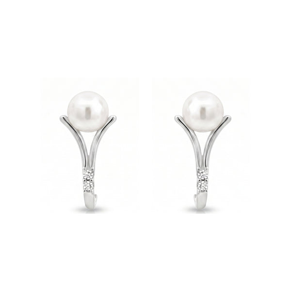 925 Sterling Silver Pearl Stud Earrings with CZ Accent