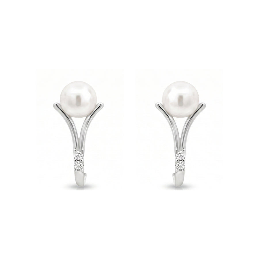 925 Sterling Silver Pearl Stud Earrings with CZ Accent