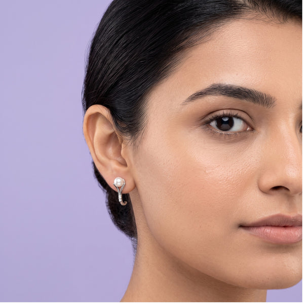 925 Sterling Silver Pearl Stud Earrings with CZ Accent