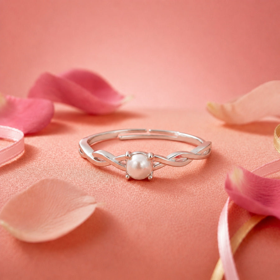 925 Sterling Silver Infinity Twist Adjustable Freshwater Pearl Ring