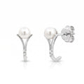 925 Sterling Silver Pearl Stud Earrings with CZ Accent