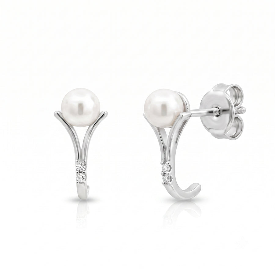 925 Sterling Silver Pearl Stud Earrings with CZ Accent