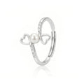 925 Sterling Silver Pearl Double Heart Adjustable Ring