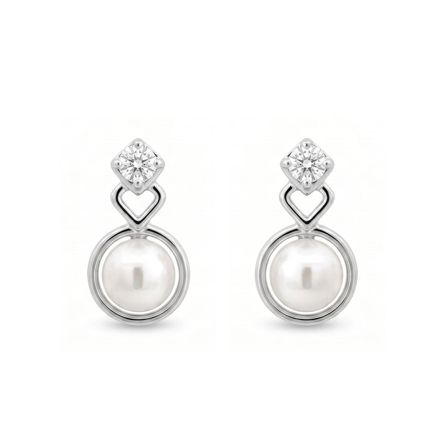 925 Sterling Silver Pearl & CZ Drop Stud Earrings