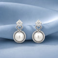 925 Sterling Silver Pearl & CZ Drop Stud Earrings