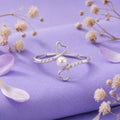 925 Sterling Silver Pearl Double Heart Adjustable Ring
