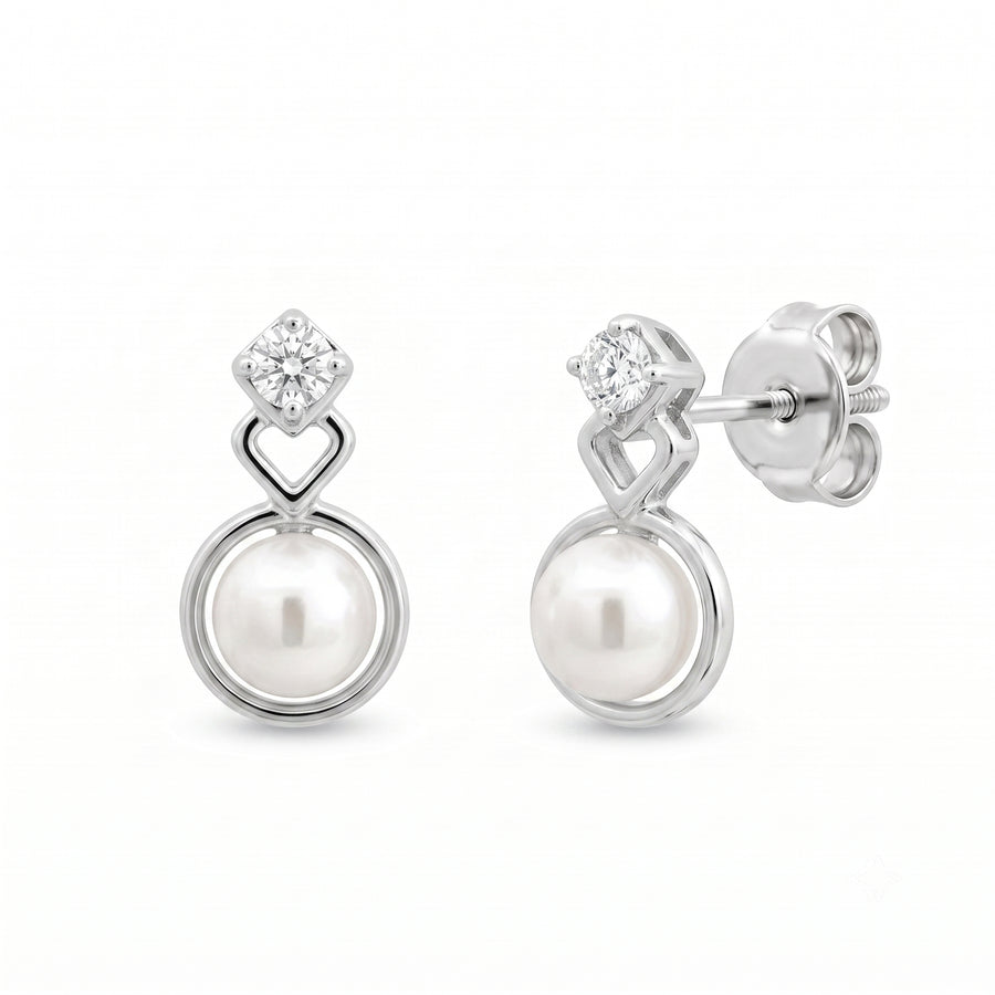 925 Sterling Silver Pearl & CZ Drop Stud Earrings