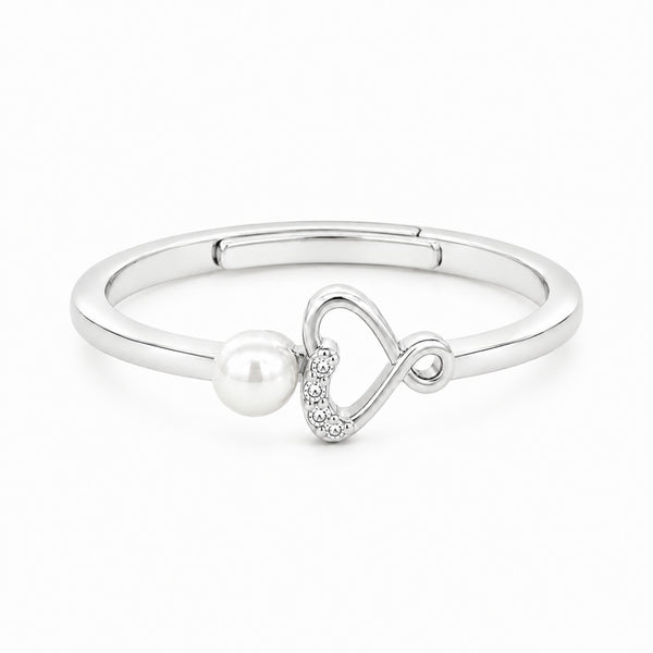 925 Sterling Silver Freshwater Pearl Heart Adjustable Ring
