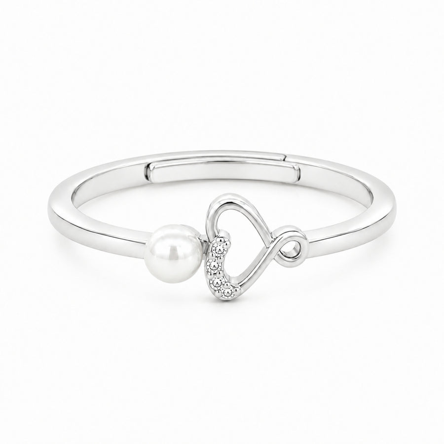 925 Sterling Silver Freshwater Pearl Heart Adjustable Ring
