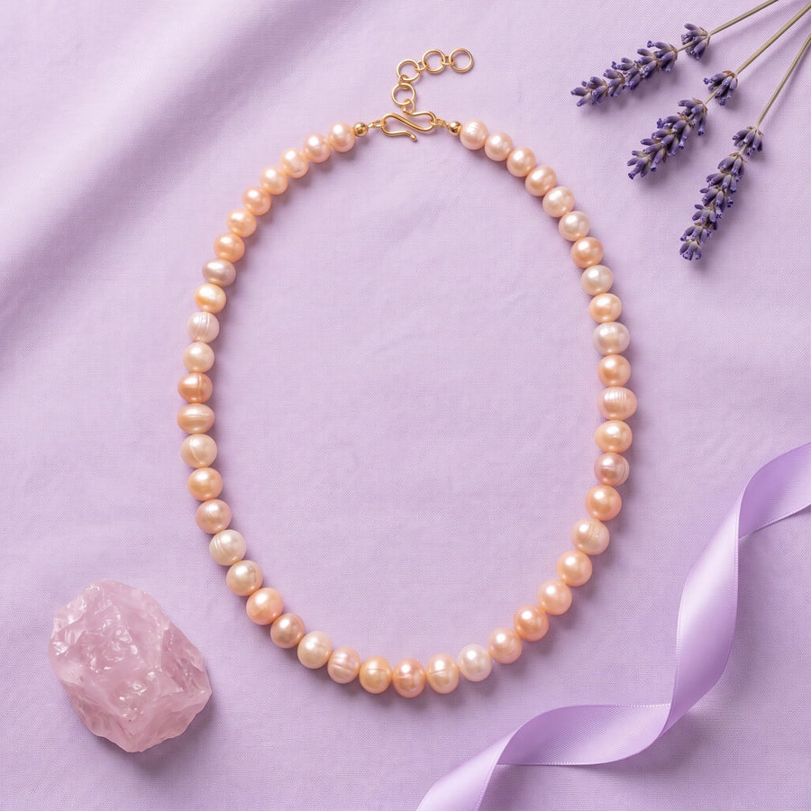 Elegant Multicolor Freshwater Pearl Necklace – 20-Inch 10 mm Classic Pearl Strand with Adjustable Gold-Tone Clasp