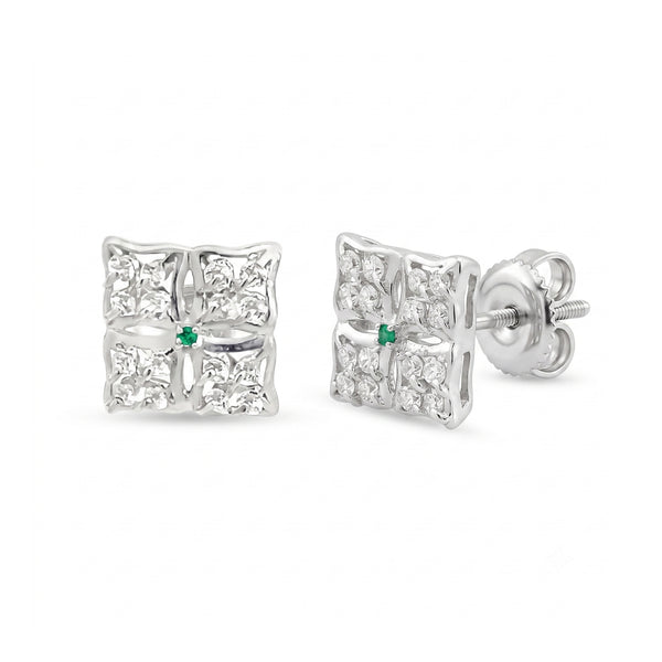 925 Silver Emerald Accent Cluster Stud Earrings
