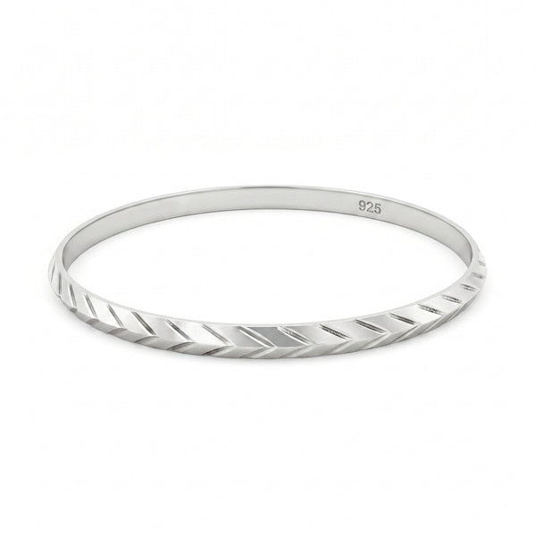 925 Sterling Silver Men’s Sardar Kada – Chevron Engraved Bangle, Size 2-14