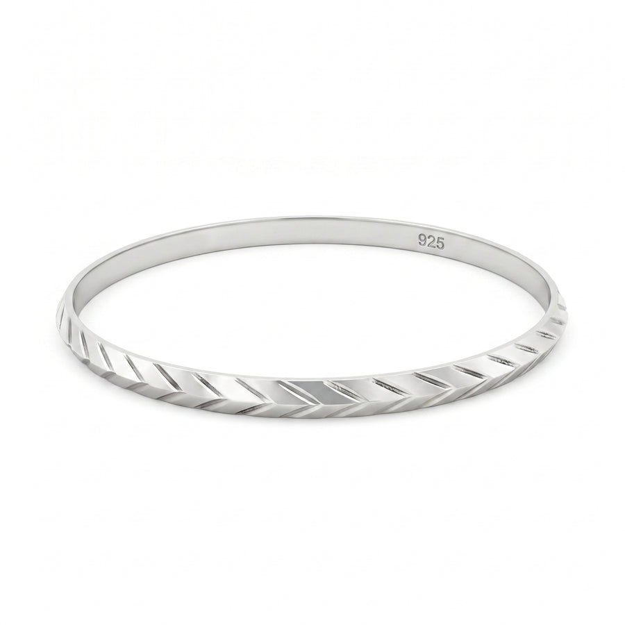 925 Sterling Silver Men’s Sardar Kada – Chevron Engraved Bangle, Size 2-14