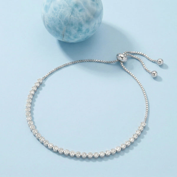 Sterling Silver Adjustable Zircon Tennis Bracelet for Women | Elegant Minimalist Jewelry Gift