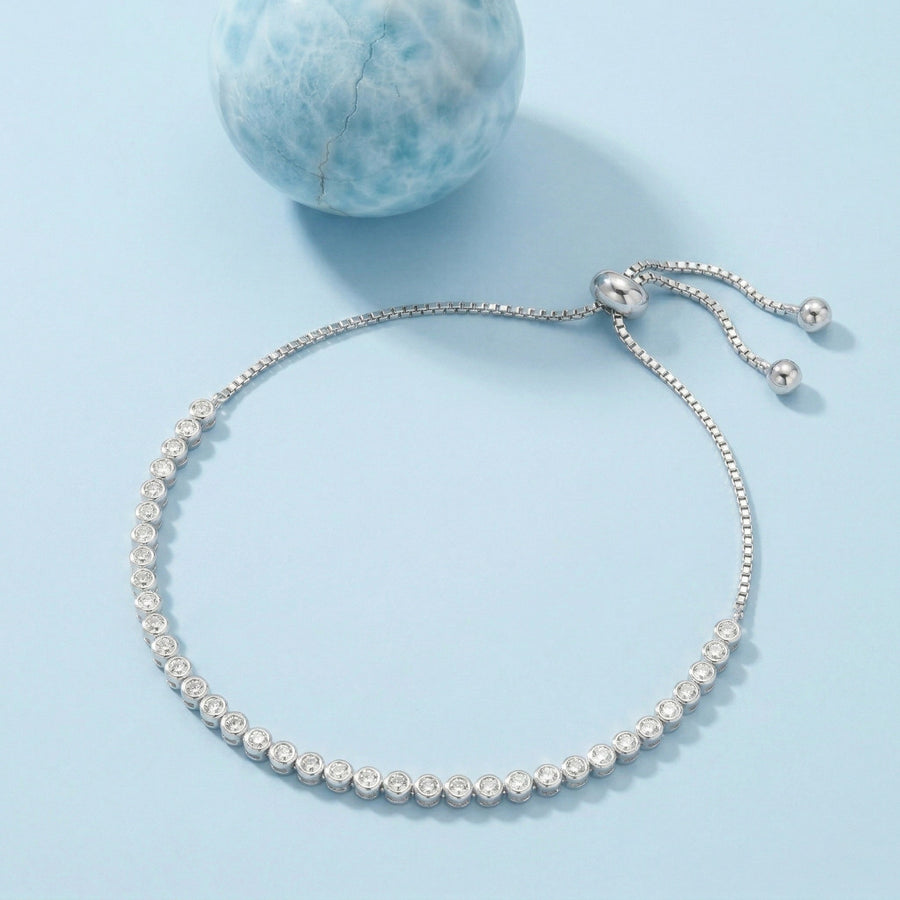 Sterling Silver Adjustable Zircon Tennis Bracelet for Women | Elegant Minimalist Jewelry Gift