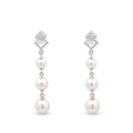 925 Sterling Silver Triple Pearl Drop Stud Earrings