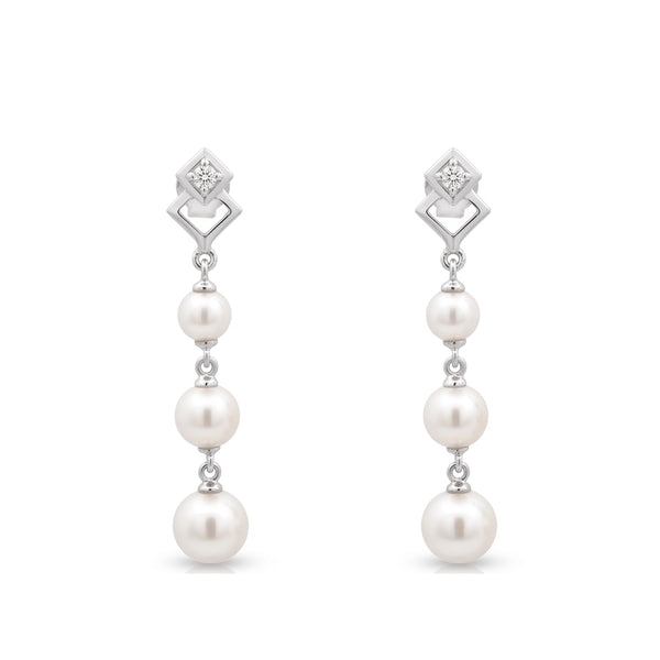 925 Sterling Silver Triple Pearl Drop Stud Earrings