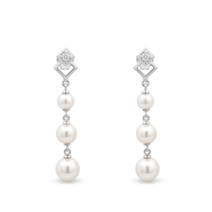 925 Sterling Silver Triple Pearl Drop Stud Earrings