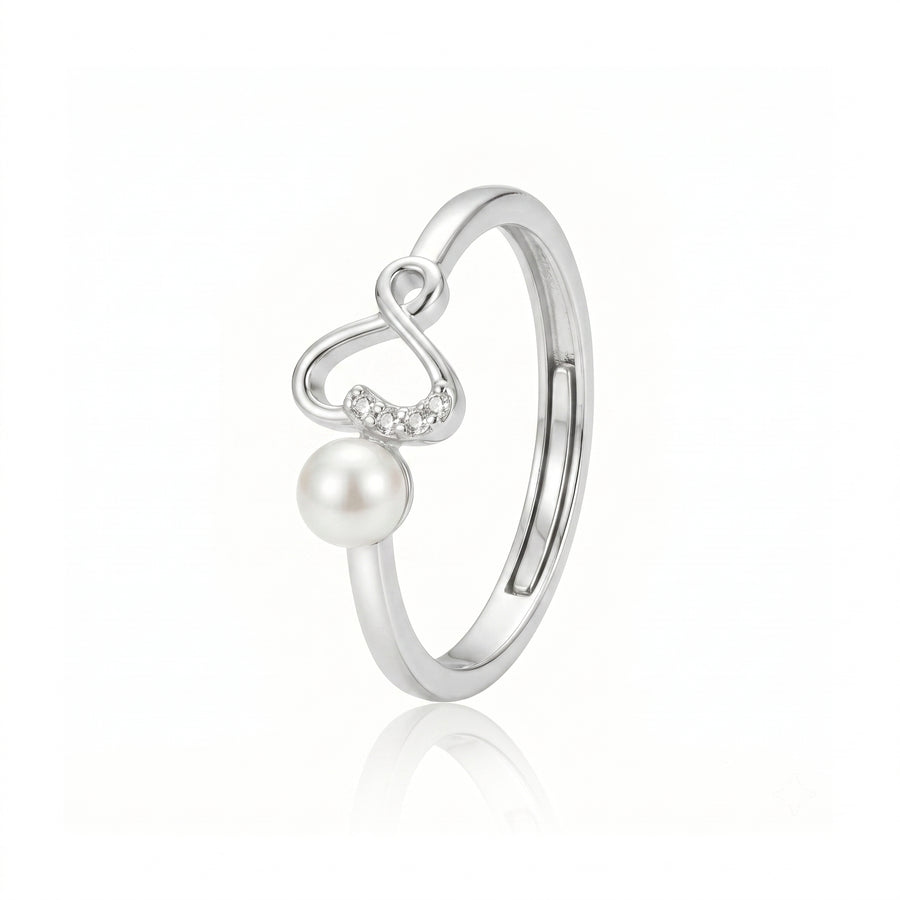 925 Sterling Silver Freshwater Pearl Heart Adjustable Ring