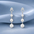 925 Sterling Silver Triple Pearl Drop Stud Earrings