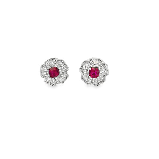 Elegant Ruby Flower Earrings