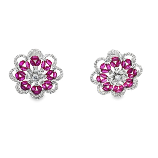 Elegant Floral Earrings with Rubies