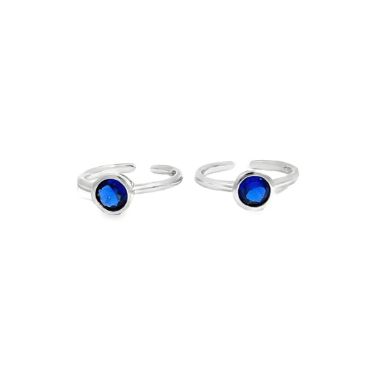 Elegant Silver Toe-Rings with Blue Gemstones
