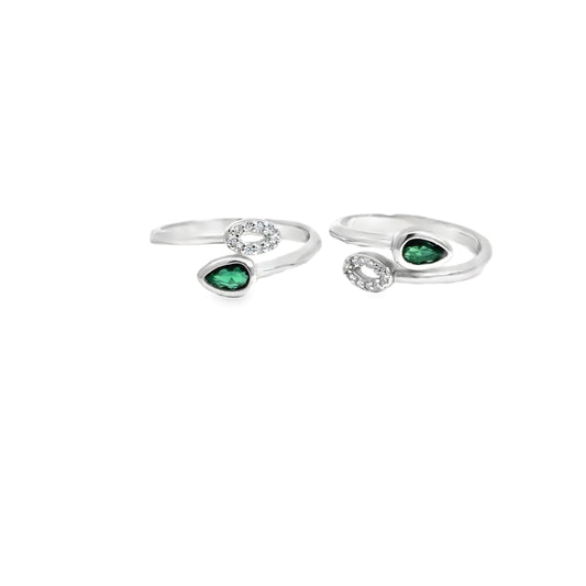 Elegant Silver Toe-Rings with Green Accents