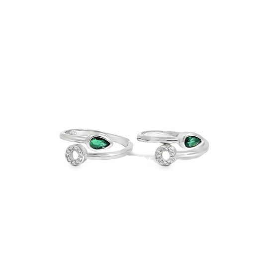 Elegant Silver Toe-Rings with Green Accents