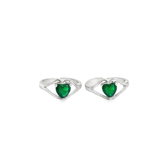 Elegant Heart-Shaped Green Toe-Rings