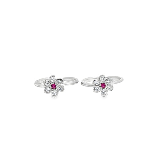 Elegant Floral Design Silver Toe-Rings