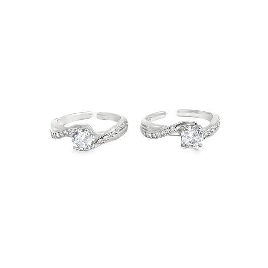 Elegant Silver Toe-Rings with Sparkling Stones