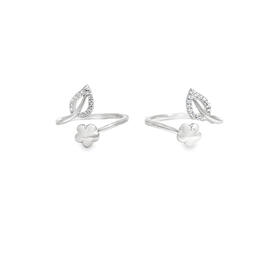 Elegant Silver Leaf and Clover Toe-Rings