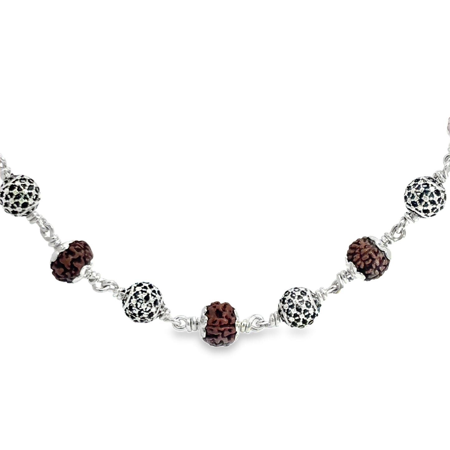 Elegant Silver Beaded Rudraksha Necklace