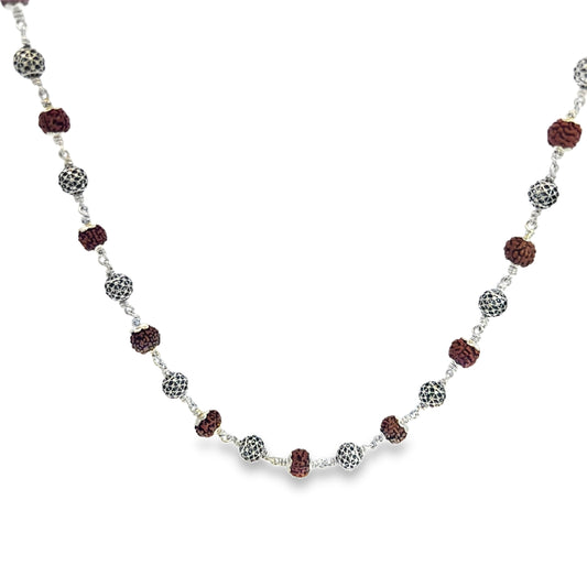 Elegant Silver Beaded Rudraksha Necklace