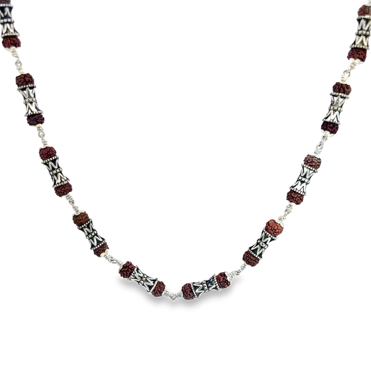 Silver Accented Brown Beaded Necklace