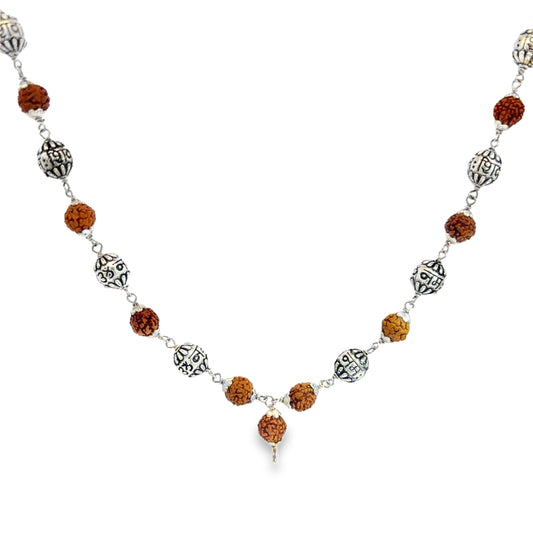 Silver and Rudraksha Beaded Necklace